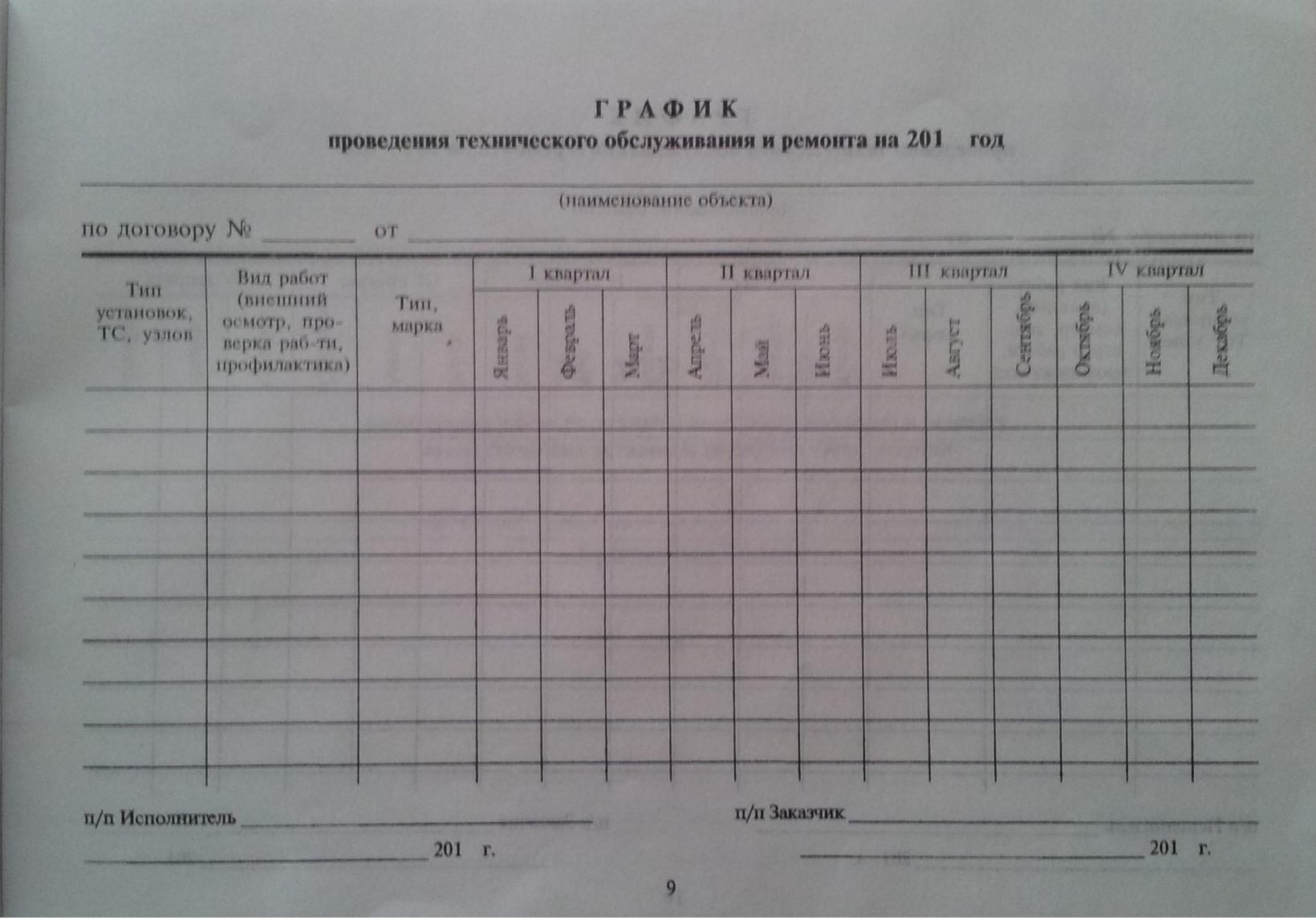 План проведения технического обслуживания